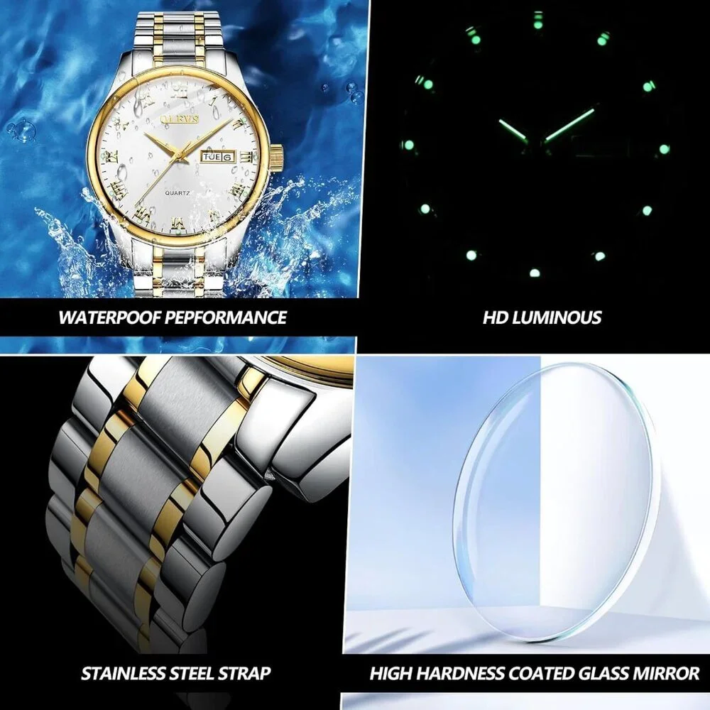 Olevs Men's Steel White-Surface Waterproof Stainless Luminous Stylish Watch